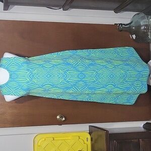 Nwot Zara Vibrant Blue and Green Patterned Strecthy Maxi Dress Womens Size Med